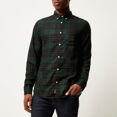 Green casual flannel check shirt